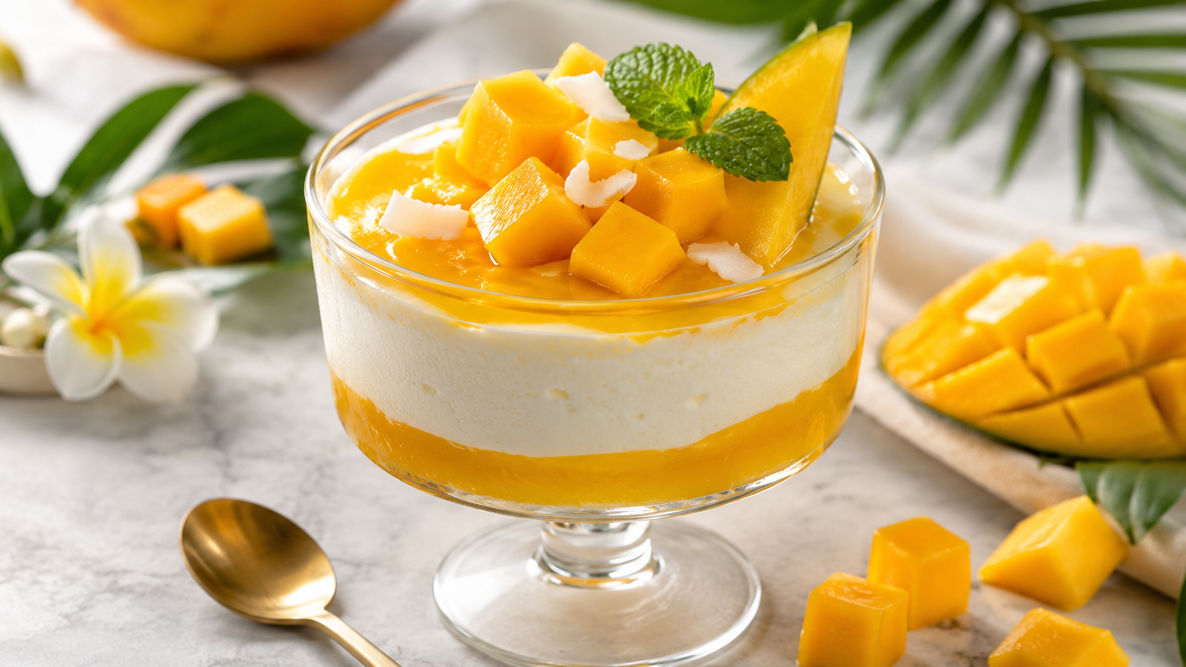 Piankowy deser w stylu ptasiego mleczka na zimno — klasyka i wariant mango. Przepis bez pieczenia krok po kroku plus lżejsza wersja proteinowa.