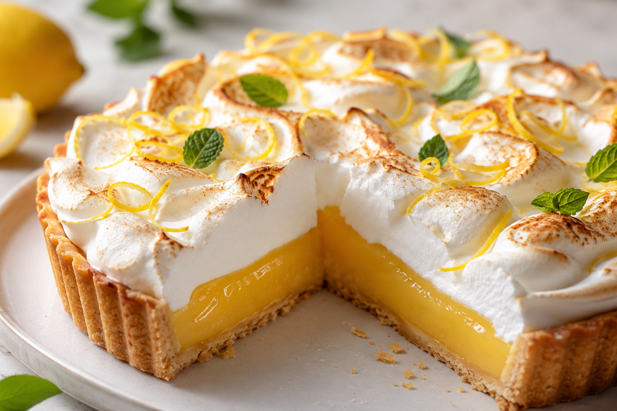 Tarta łącząca kruchy spód, cytrynowy krem i piankę ptasiego mleczka — przepis krok po kroku z wariantem fit i trikami na idealne warstwy.