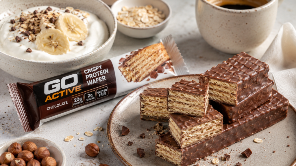 Wafelki proteinowe Go Active łączą chrupkość klasycznych wafelków z porcją białka. Testujemy smaki, skład i ceny 2026 na tle całej waflowej półki Biedronki.
