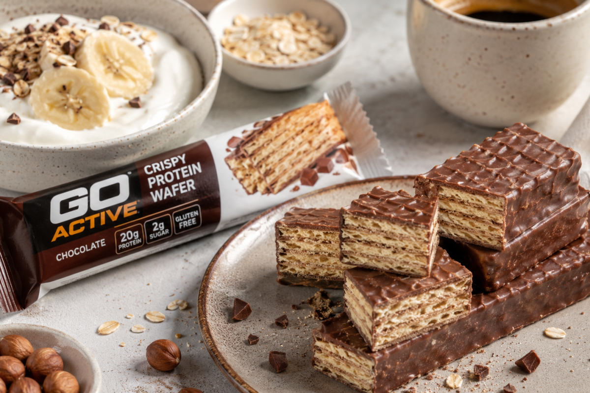 Wafelki proteinowe Go Active łączą chrupkość klasycznych wafelków z porcją białka. Testujemy smaki, skład i ceny 2026 na tle całej waflowej półki Biedronki.
