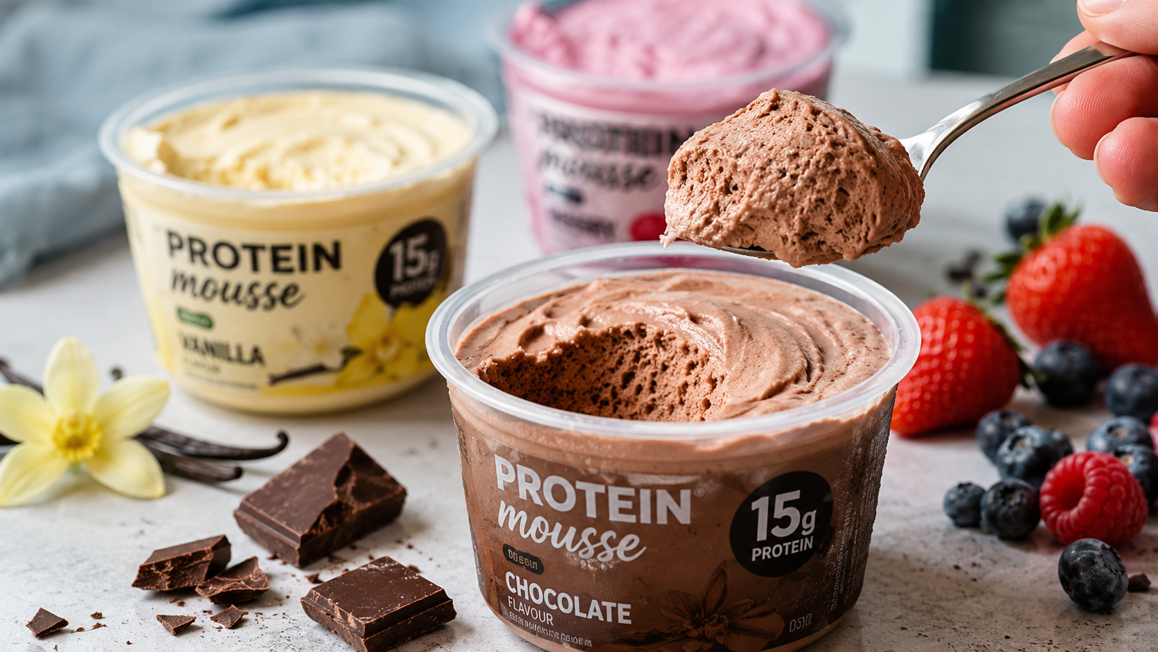 Musy proteinowe Go Active — pistacja i banan-toffi — to puszysta odsłona deserów Biedronki. Testujemy skład, makro i ceny 2026.
