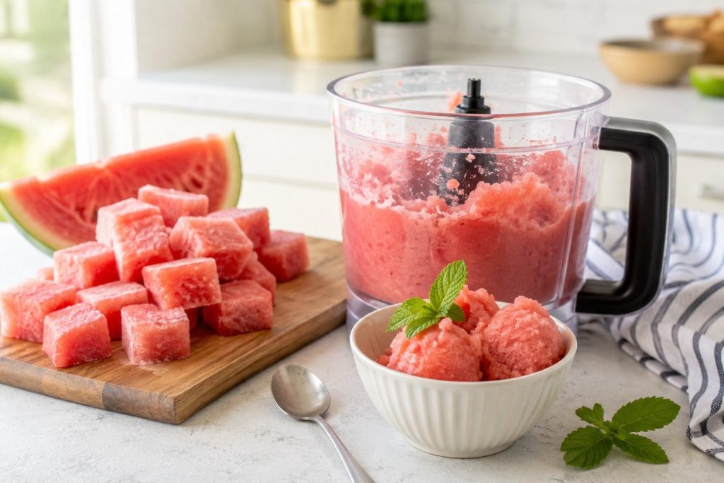 Sorbet arbuzowy bez cukru – prosty przepis na domowy mrożony deser z arbuza gotowy w 10 minut