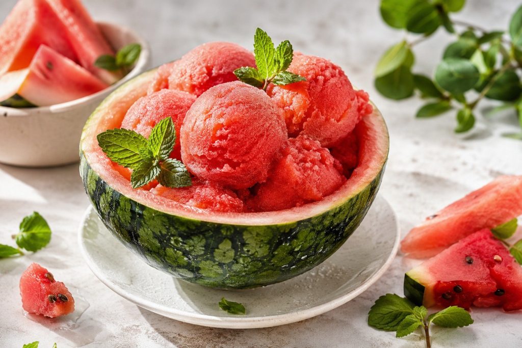 Sorbet arbuzowy bez cukru – prosty przepis na domowy mrożony deser z arbuza gotowy w 10 minut