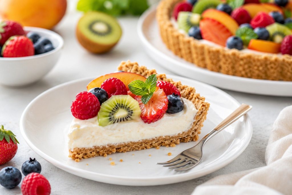 Tarta owocowa bez pieczenia — letni przepis na kruchy spód i sezonowe owoce bez włączania piekarnika