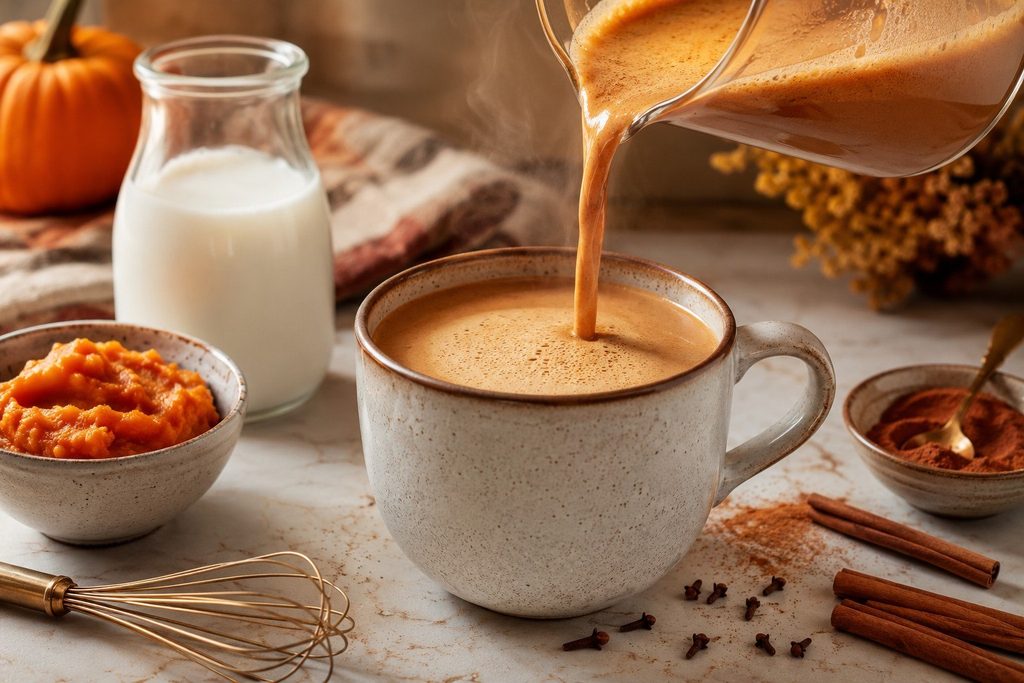 Pumpkin spice latte w domu — przepis na kawę z dynią bez syropu z butelki, espresso i domową pianką