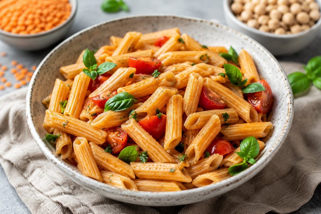 Makaron z soczewicy i ciecierzycy w teście — strączki udają penne, a białko się zgadza