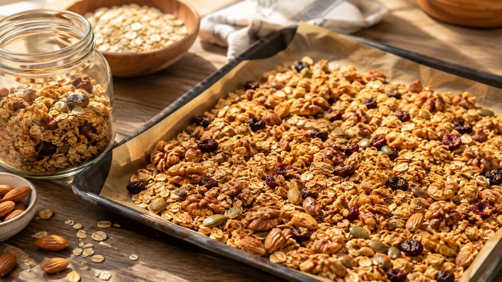 Domowa granola z piekarnika – prosty przepis na chrupiącą granolę z płatków owsianych